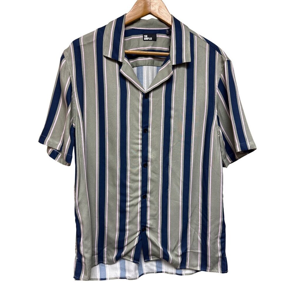 The Kooples Chemise Men's Shirt Viscose Button Front Stripe Green Blue Small NWT